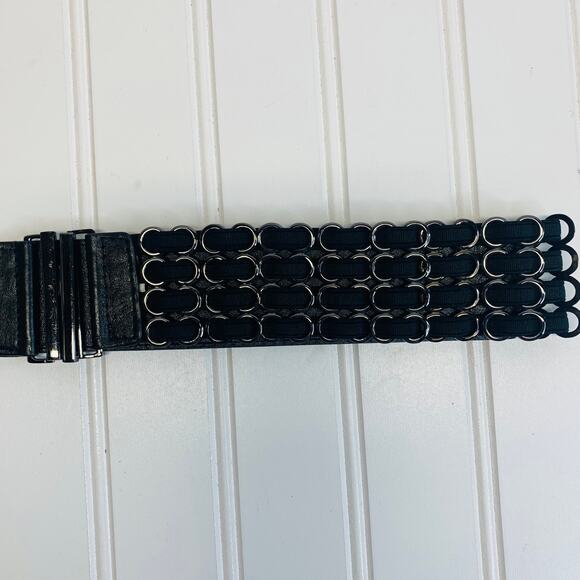 Black Stretch Belt Silver Hardware OSFA - Picture 3 of 5